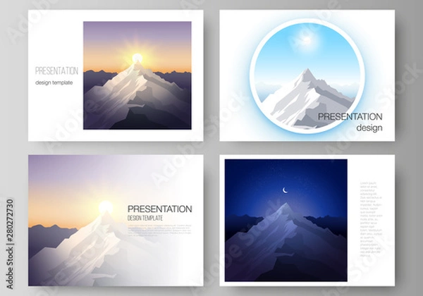 Fototapeta The minimalistic abstract vector illustration layout of the presentation slides design business templates. Mountain illustration, outdoor adventure. Travel concept background. Flat design vector.