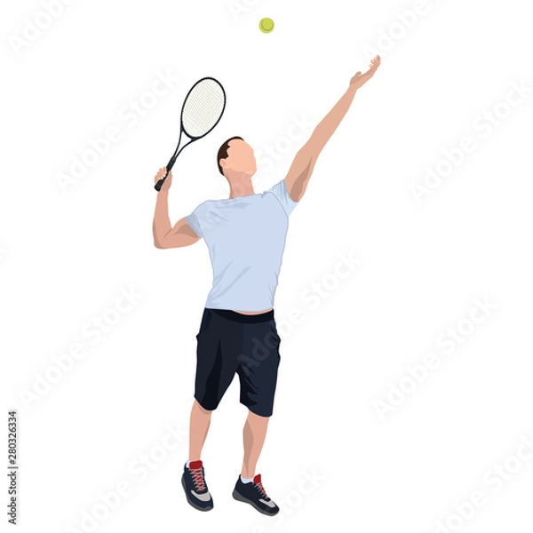 Fototapeta Tennis player with ball and racket, vector flat isolated illustration