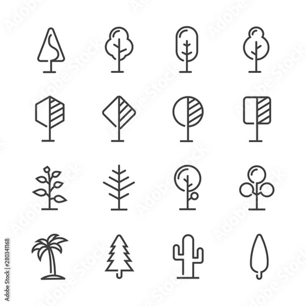 Fototapeta tree vector line icons set