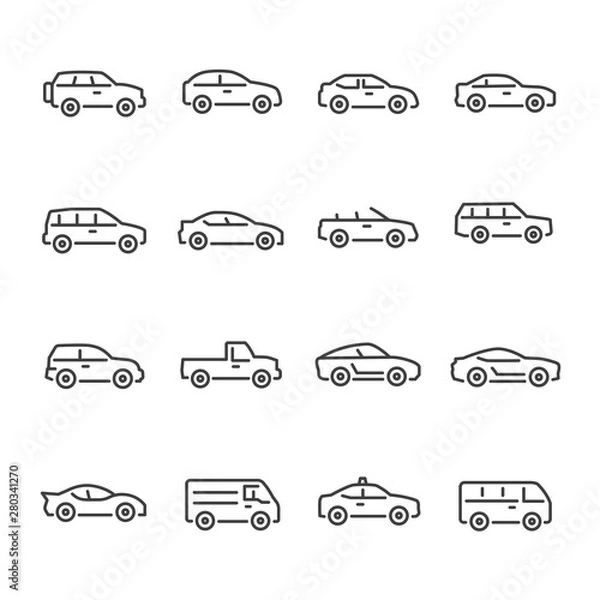 Fototapeta car vector line icons set