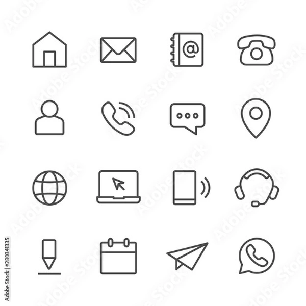 Fototapeta contact and web vector line icons set