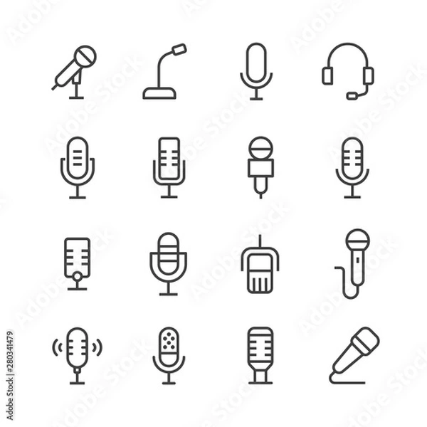 Fototapeta Microphone vector line icons set