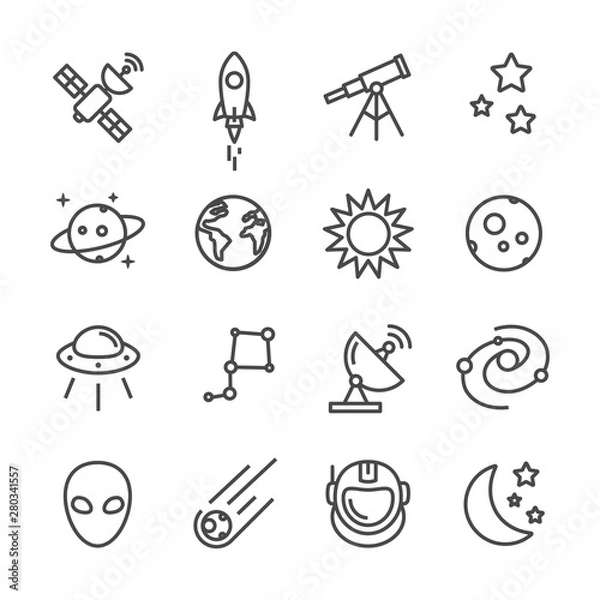 Fototapeta space and astronomy line icons set