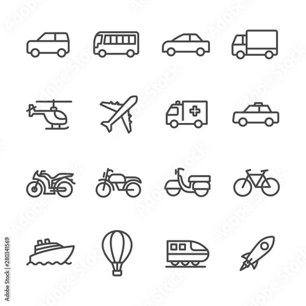 Fototapeta transportation vector line icons set