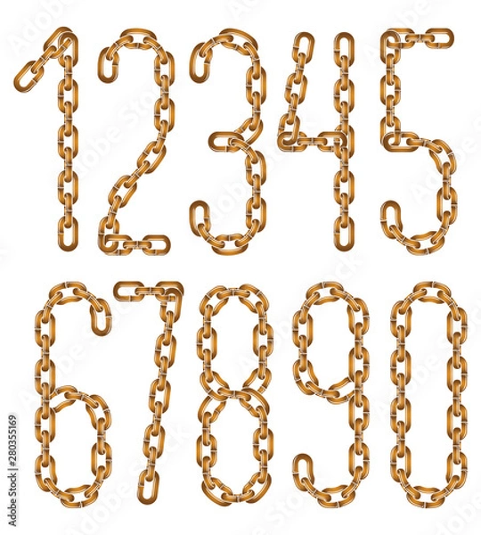 Obraz Vector numbers, modern numerals set. Created using chrome chain, linkage.