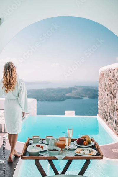 Obraz Breakfast time in Santorini in hotel