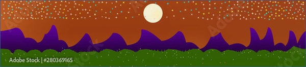 Obraz Orange red sky, and mountains landscape. 