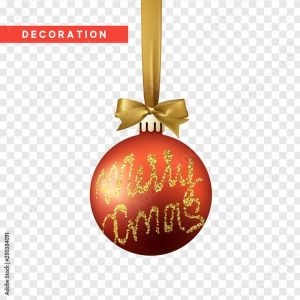 Fototapeta Xmas balls red and gold color. Christmas bauble decoration elements. Object isolated a background with transparency effect