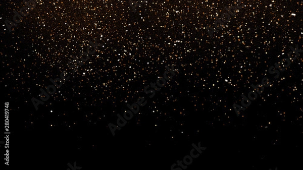 Fototapeta 3d Illustration, Small gold dust, graphics of fire flakes, particle points and yellow-orange circles at the top of the frame