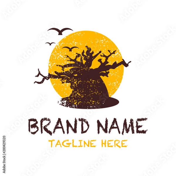 Fototapeta dead tree logo design with a sun background