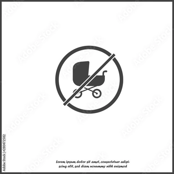 Fototapeta Vector icon sign prohibiting baby stroller. Together with the pram can not go on white isolated background.