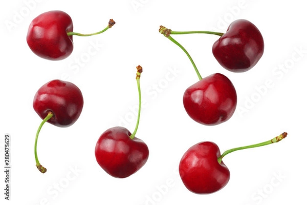 Obraz red cherry isolated on a white background. Top view