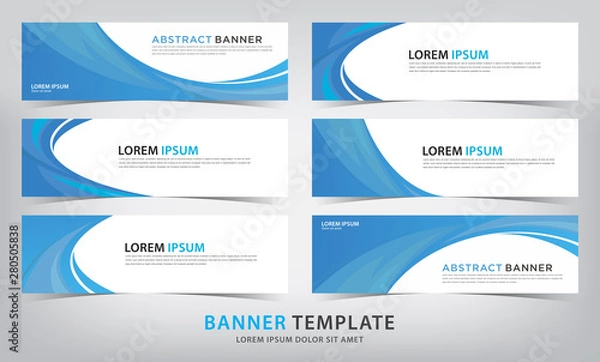 Obraz set of abstract blue banner template with wave theme, vector illustration