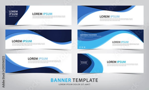 Obraz set of abstract blue banner template with wave theme, vector illustration
