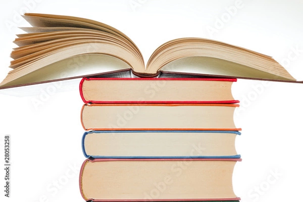Obraz Stacked books on the white background