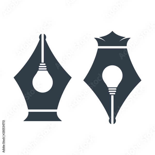 Fototapeta Pen nib icons with bulb sign