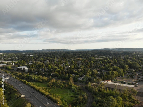 Fototapeta Photo of the suburb from a height, drone, landscape background