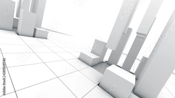 Obraz Abstract random white grey 3d blocks