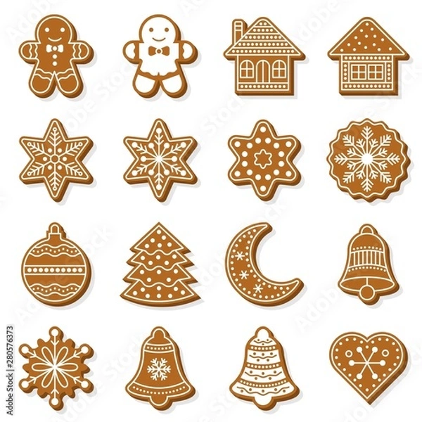 Fototapeta gingerbread for christmas theme, flat design with detail editable outline