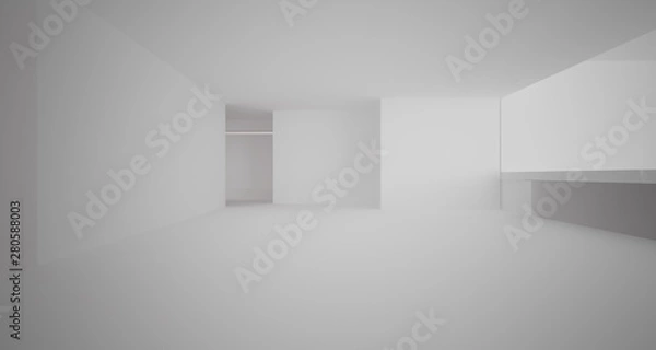 Fototapeta Abstract architectural white and brown gloss interior of a minimalist house with large windows.. 3D illustration and rendering.