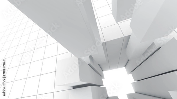 Obraz Abstract 3d random white grey cubes