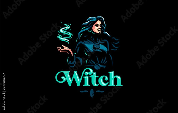 Fototapeta Witch gypsy with flowing hair.