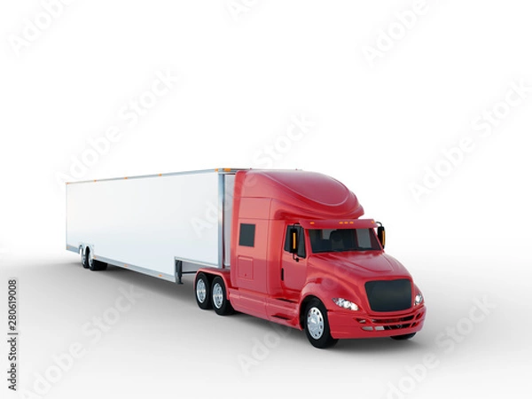 Fototapeta White Background Red Truck Isolated - 3D Rendering