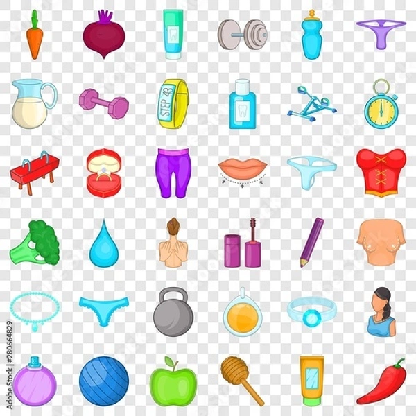 Fototapeta Fitness icons set. Cartoon style of 36 fitness vector icons for web for any design