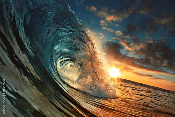 Fototapeta Ocean Sunset Wave, czysta woda w kolorowe tło tropikalnego morza