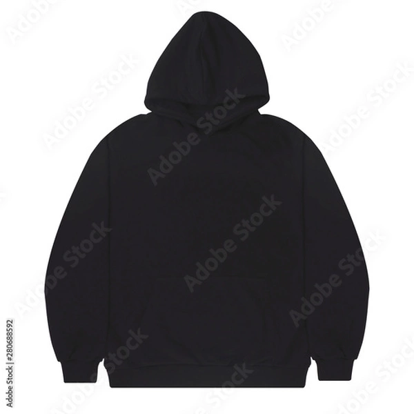 Obraz blank hoodie sweatshirt color black back view on white background