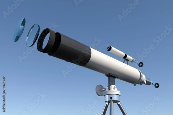 Fototapeta 3d illustration of telescope on tripod. Telescope in section. Telescopic device.
