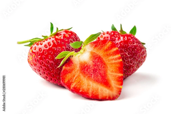 Fototapeta Strawberries with leaves. Isolated on a white background.
