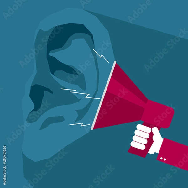 Obraz Vector drawn ears and megaphone. The background is red.