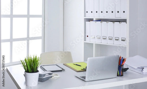 Fototapeta Workspace desktop, documents on the office table