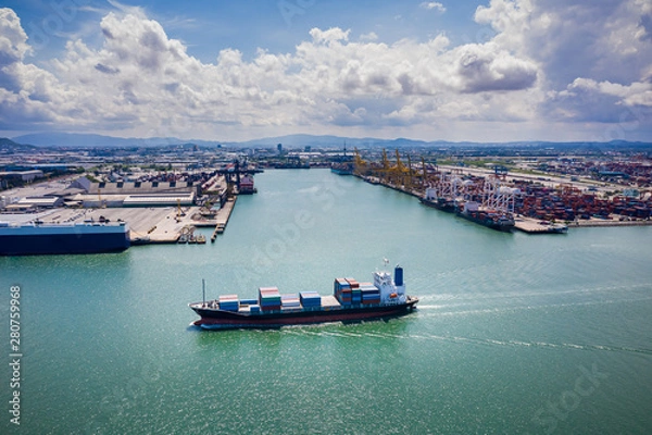 Obraz container cargo ship business logistics services import and export international transportation open fright by the sea