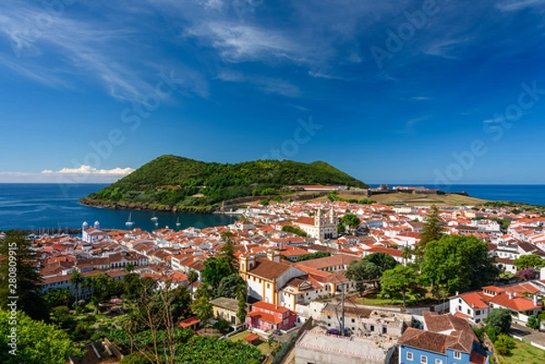 Fototapeta cityscape of angra do heroismo, aerial view of the city of angra do heroismo from the Miradouro da Serreta , azores portugal