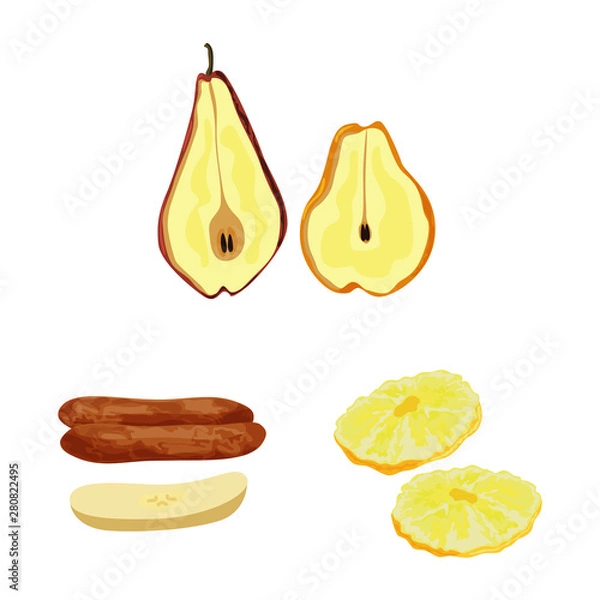 Fototapeta Vector design of fruit and dried sign. Set of fruit and food stock vector illustration.