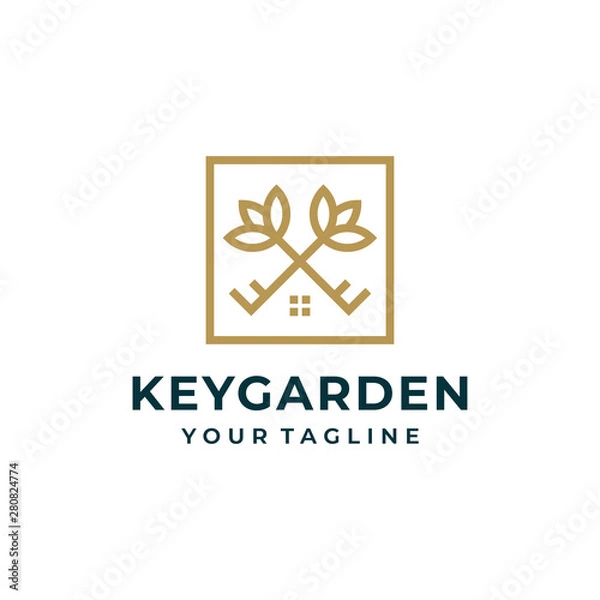 Obraz Key house leaf logo and icon design vector.