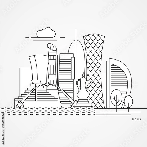 Obraz Doha Qatar landmarks in liner style vector