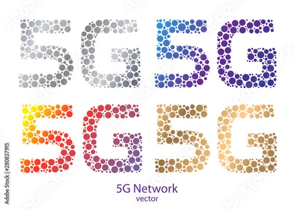 Fototapeta Set of logos 5G vector .New mobile communication technology .High Speed Internet.