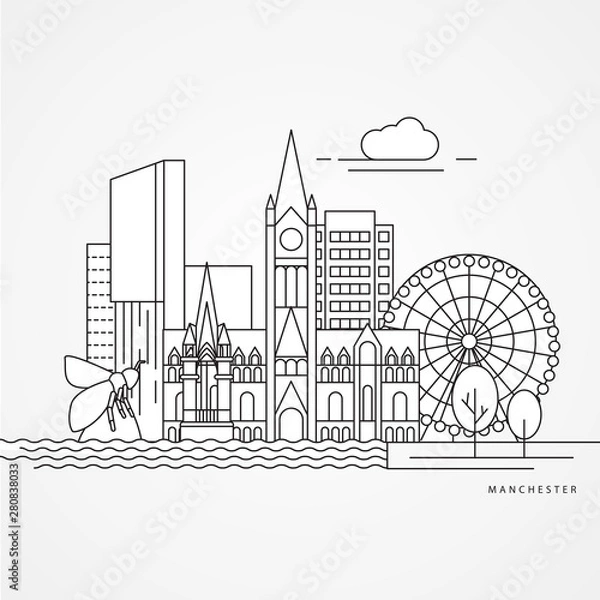 Obraz Manchester England, detailed silhouette. Trendy vector illustration