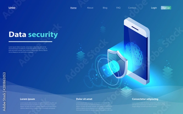 Obraz Mobile data security concept. Smartphone with security shield and access window. Internet security shield business.