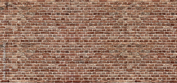 Fototapeta Cegła tekstura. Panoramiczne tło z szerokiej starej czerwonej cegły ściany tekstury. Tło projektu domu lub biura