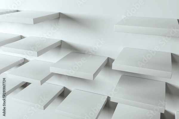 Fototapeta 3d rendering, the cubic platform in the white empty room.
