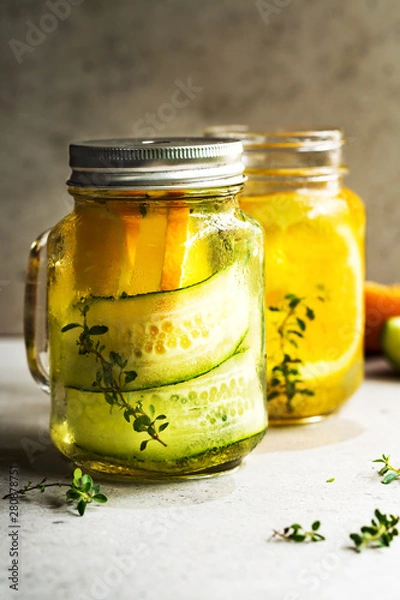 Obraz Cucumber ,Orange with  Lemon Thyme Infused water