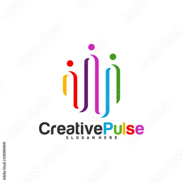 Fototapeta Colorful Pulse logo Concepts Vector. Pulse People Logo Design Template Vector. Sound waves vector illustration design template. unique pulse or wave logo design