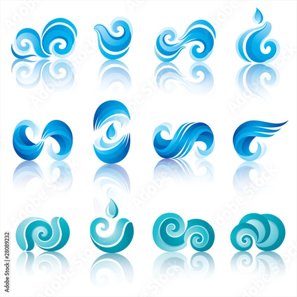 Fototapeta Wave and water icons with reflection