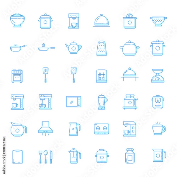 Fototapeta Kitchen Set Collection Icon Thin Line