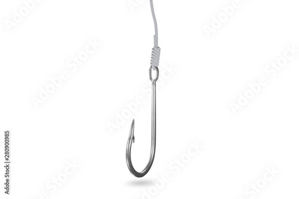 Fototapeta Fishing hook isolated on white background. clipping path used for graphic montage. 3d render.