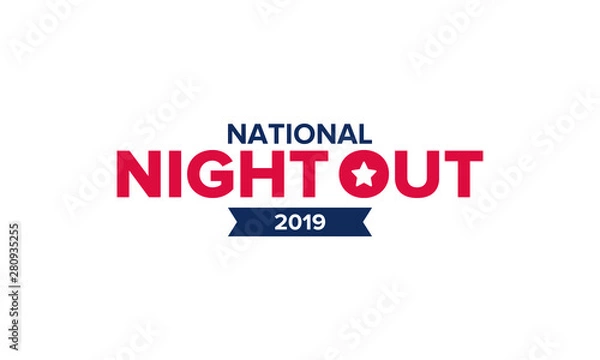 Fototapeta National Night Out. Community-police awareness-raising campaign in the United States. Celebrated annual in August. Partnership event. Poster, greeting card, banner and background. Vector illustration